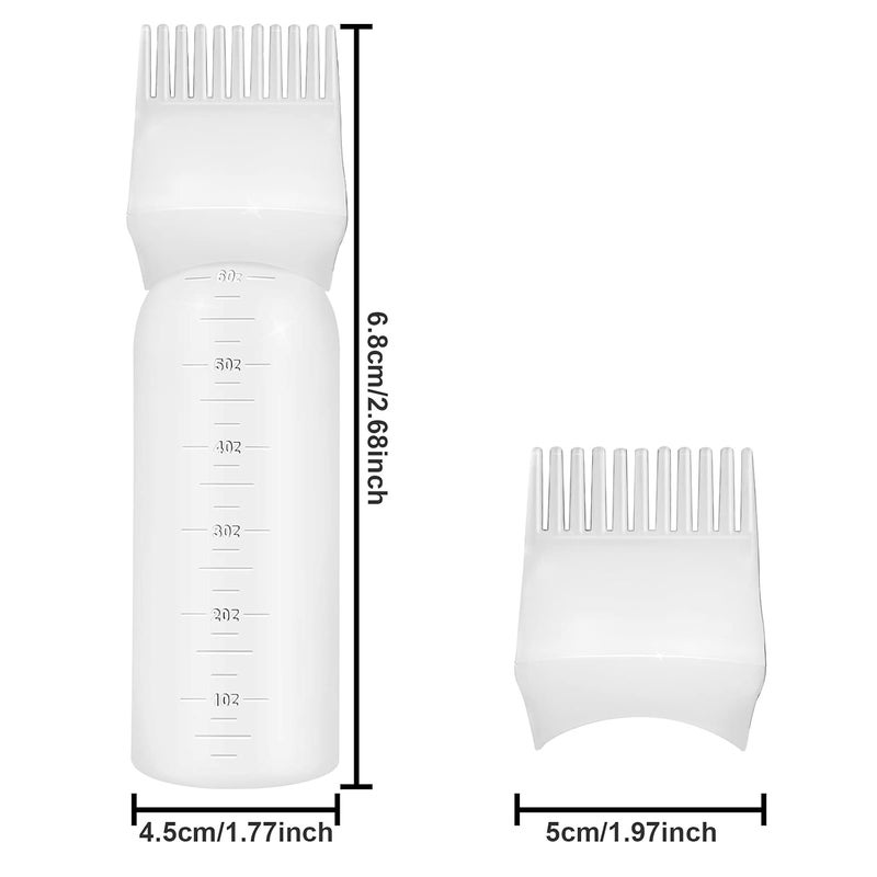 ONLYFU 4Pcs Root Comb Applicator Bottle, 6 Ounce Hair Dye Bottles with Comb and Graduated Scale Plastic Hair Oil Brush for Hair Care and Color, White - Image 2